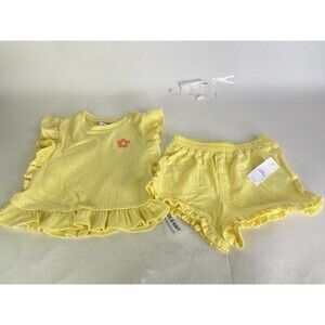 Old Navy Girls 18-24 Months Yellow Knit 2 Piece Set Outfit T-Shirt Top Shorts